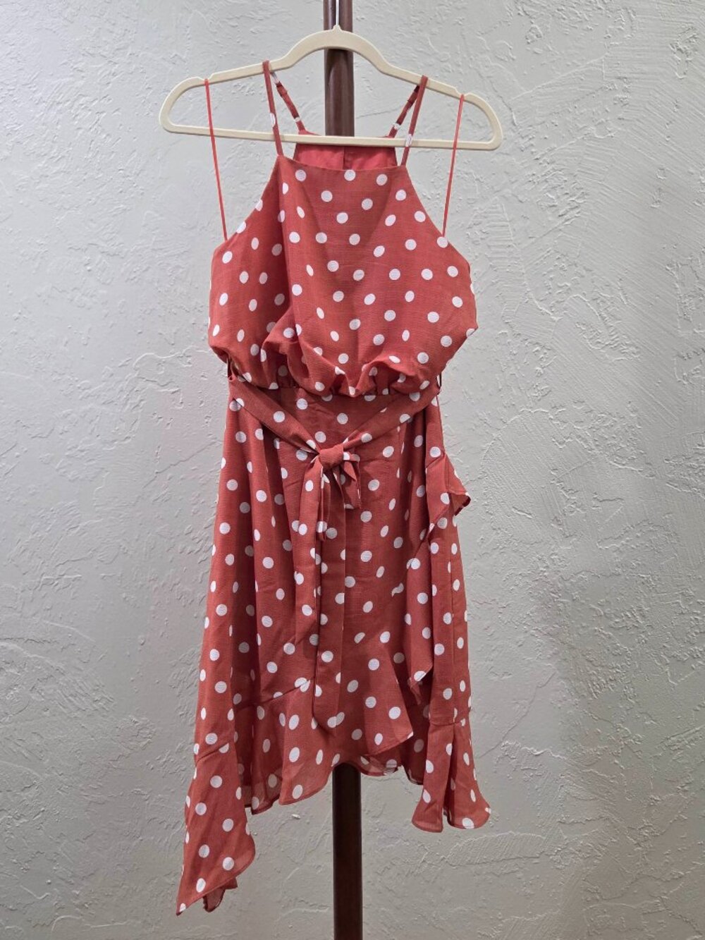 Polka Dot Ruffled Asymmetrical Hem Dress